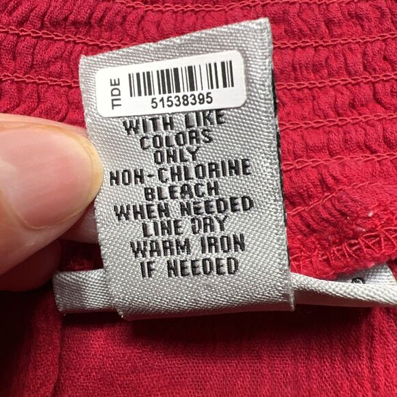 Catherines Crinkle Peasant Top Blouse Women’s 3XWP Petite Plus Red Embroidered - Picture 5 of 9